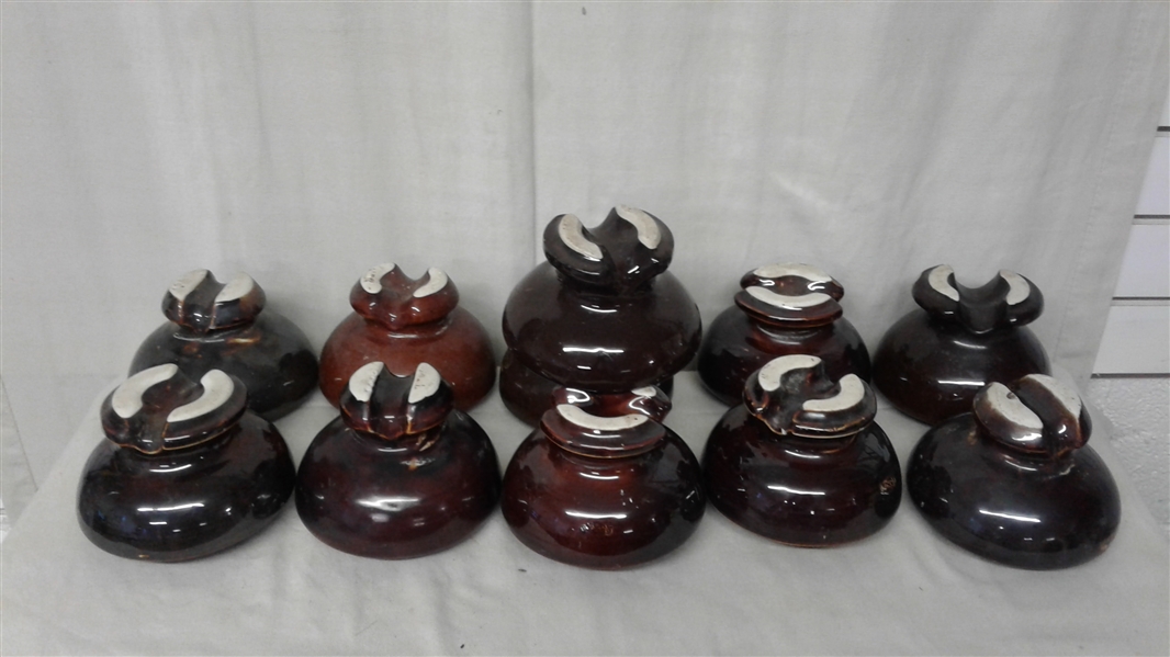 SET OF 11 BROWN CERAMIC INSULATORS