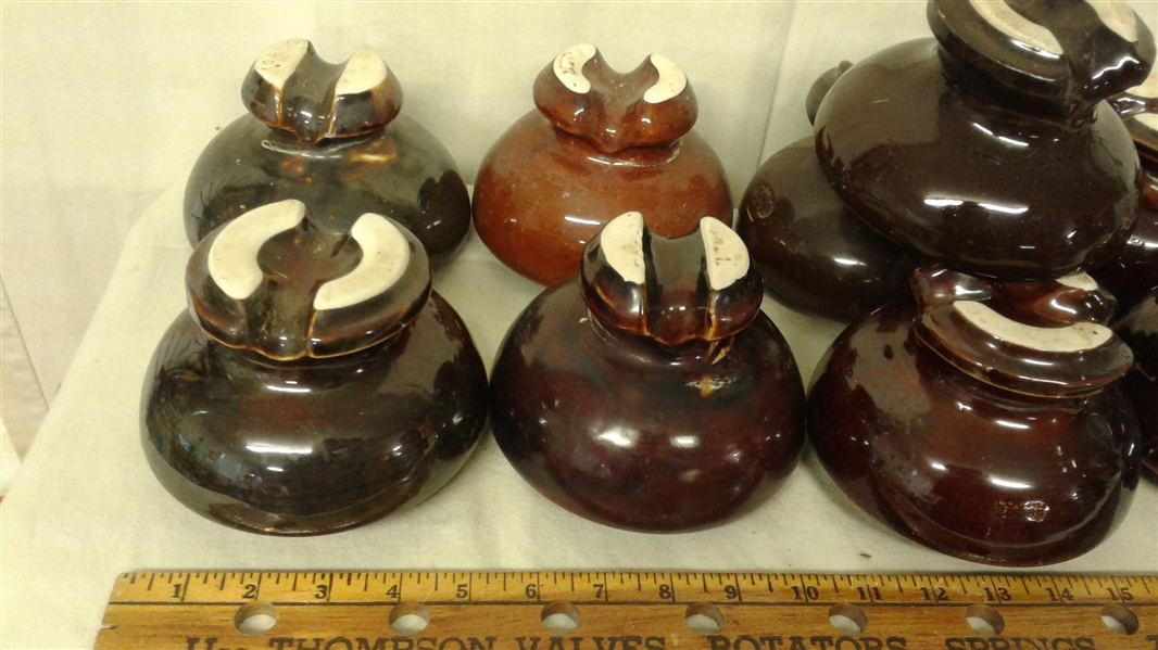 SET OF 11 BROWN CERAMIC INSULATORS
