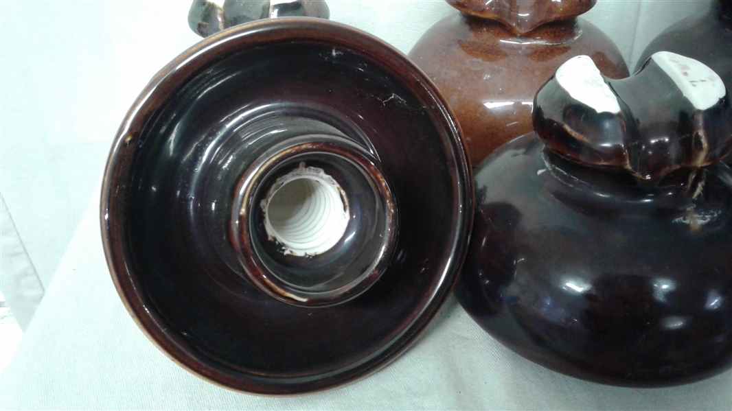 SET OF 11 BROWN CERAMIC INSULATORS