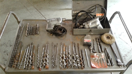 BLACK AND DECKER DRILLS WITH METAL CASE AND DRILL BITS