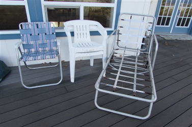 VINTAGE LOUNGE CHAIR AND PATIO CHAIRS