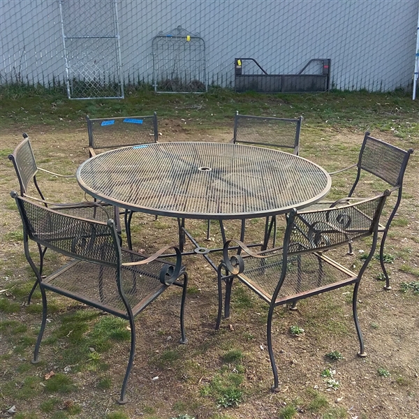 Heavy Duty Wrought Iron Patio Set with 6 Chairs