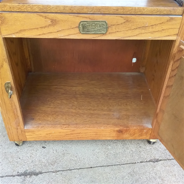 Vintage WHITE CLAD Oak Cabinet