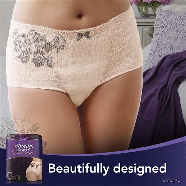 Always Discreet Boutique Incontinence & Postpartum Underwear for Women, Peach, Small/Medium, 20 Count, Maximum Protection, Disposable 
