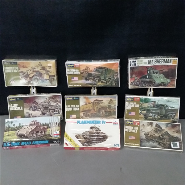 Lot of 9 Vintage Model Sets Military Vehicles