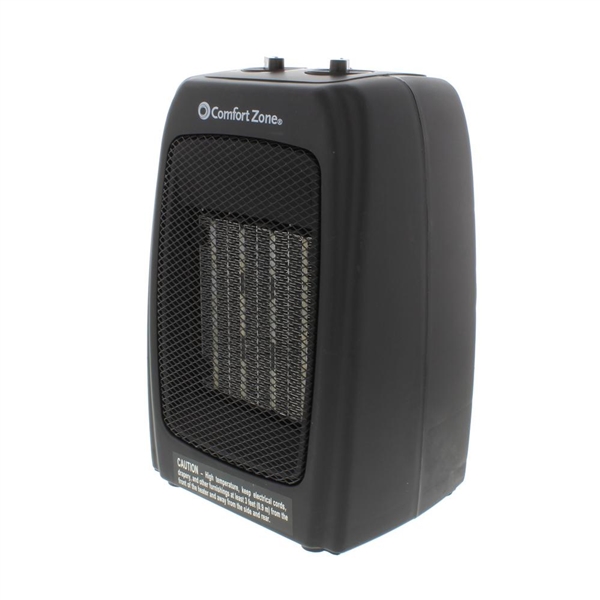 Comfort Zone 750/1,500-Watt Ceramic Electric Portable Heater with Thermostat and Fan in Black