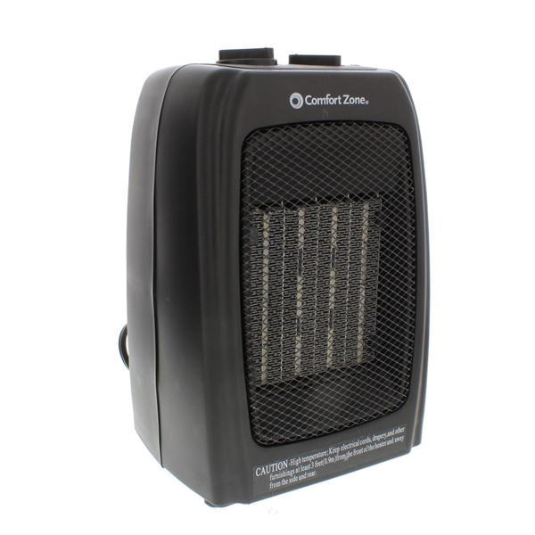 Comfort Zone 750/1,500-Watt Ceramic Electric Portable Heater with Thermostat and Fan in Black