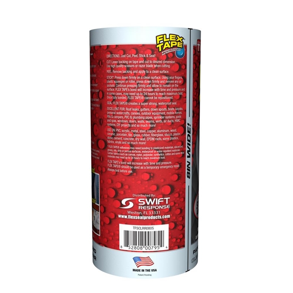FLEX TAPE Clear 8 in. x 5 ft. Strong Rubberized Waterproof Tape 