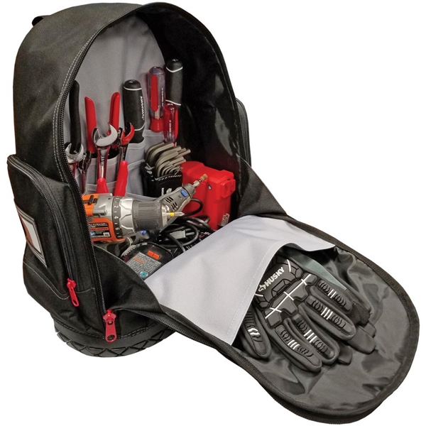 Husky 18 in. Rubber Bottom Tool Backpack in Red