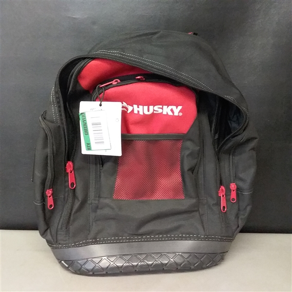 Husky 18 in. Rubber Bottom Tool Backpack in Red