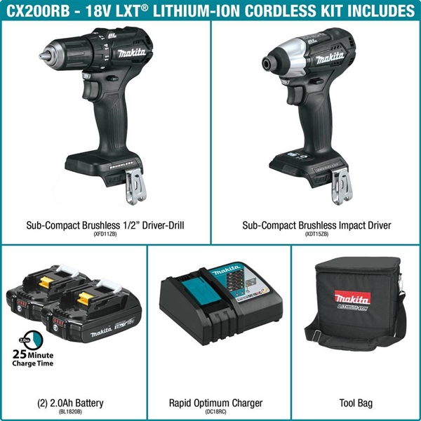 Makita 18-Volt LXT Lithium-Ion Sub-Compact Brushless Cordless 2-piece Combo Kit (Driver-Drill/ Impact Driver) 2.0Ah