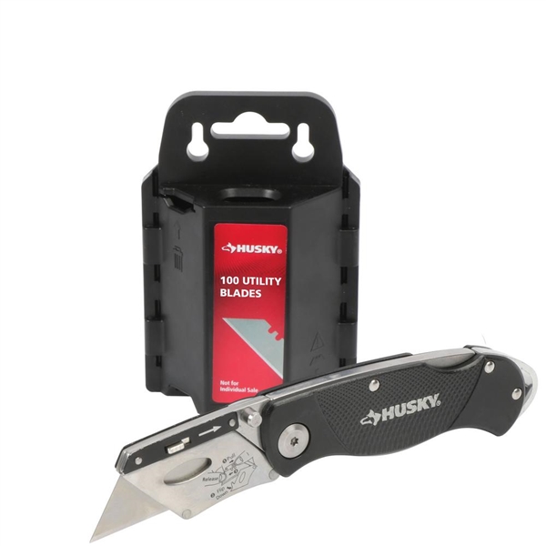 Husky Folding Lock-Back Utility Knife with Blades (100-Piece)