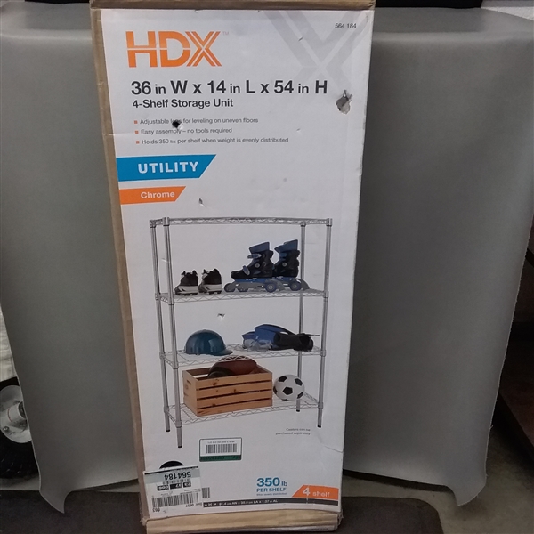 HDX 54 in. H x 36 in. W x 14 in. D 4-Tier Wire Shelving Unit in Chrome