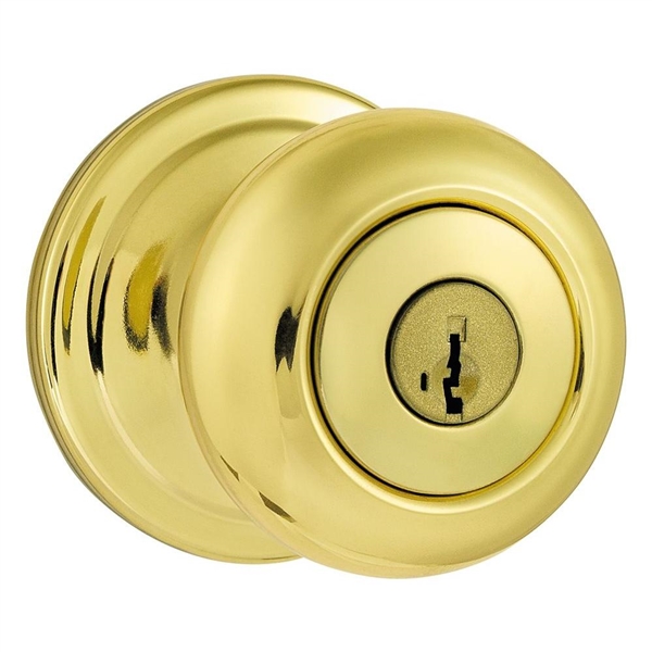 Kwikset Juno Polished Brass Entry Door Knob Featuring SmartKey Security