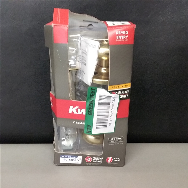 Kwikset Juno Polished Brass Entry Door Knob Featuring SmartKey Security