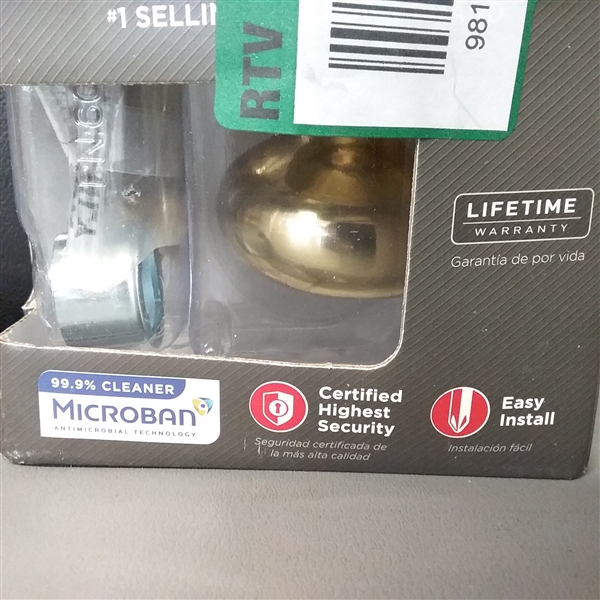 Kwikset Juno Polished Brass Entry Door Knob Featuring SmartKey Security