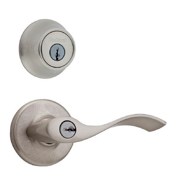 Kwikset Balboa Satin Nickel Exterior Entry Door Lever and Single Cylinder Deadbolt Combo Pack