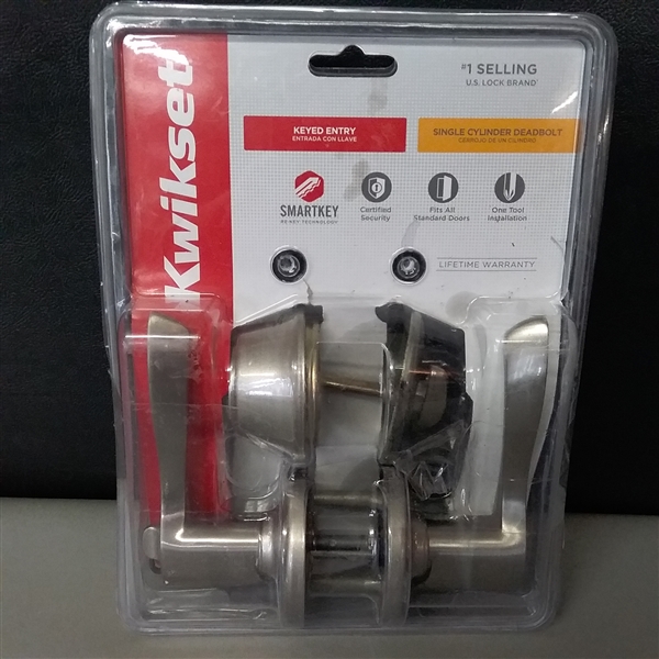 Kwikset Balboa Satin Nickel Exterior Entry Door Lever and Single Cylinder Deadbolt Combo Pack