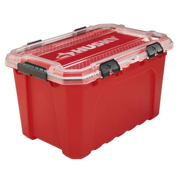 Husky 20 Gal. Professional Grade Heavy-Duty Waterproof Storage Container with Hinged Lid in Red