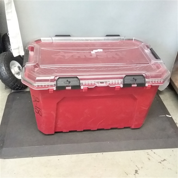 Husky 20 Gal. Professional Grade Heavy-Duty Waterproof Storage Container with Hinged Lid in Red