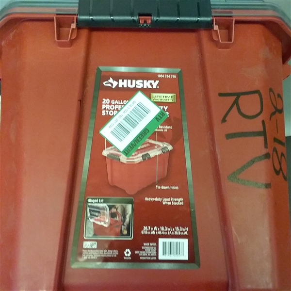 Husky 20 Gal. Professional Grade Heavy-Duty Waterproof Storage Container with Hinged Lid in Red