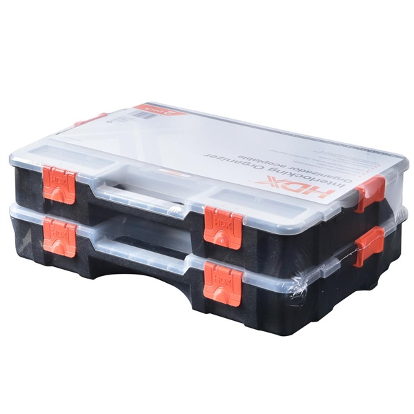 HDX 15-Compartment Interlocking Small Parts Organizer in Black (2-Pack)