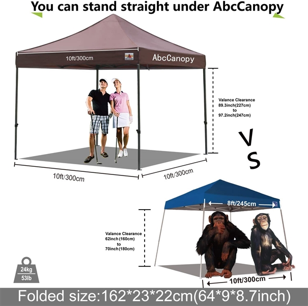 ABCCANOPY Pop up Canopy Tent Commercial Instant Shelter with Wheeled Carry Bag, Bonus 4 Canopy Sand Bags, 10x10 FT(Brown)