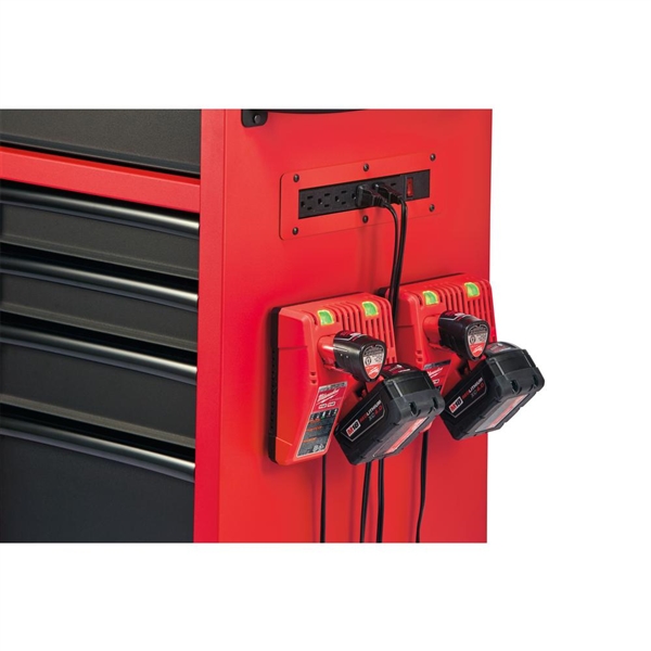 Milwaukee 46 in. 16-Drawer Steel Tool Chest and Rolling Cabinet Set, Textured Red and Black Matte