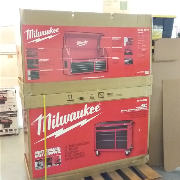 Milwaukee 46 in. 16-Drawer Steel Tool Chest and Rolling Cabinet Set, Textured Red and Black Matte