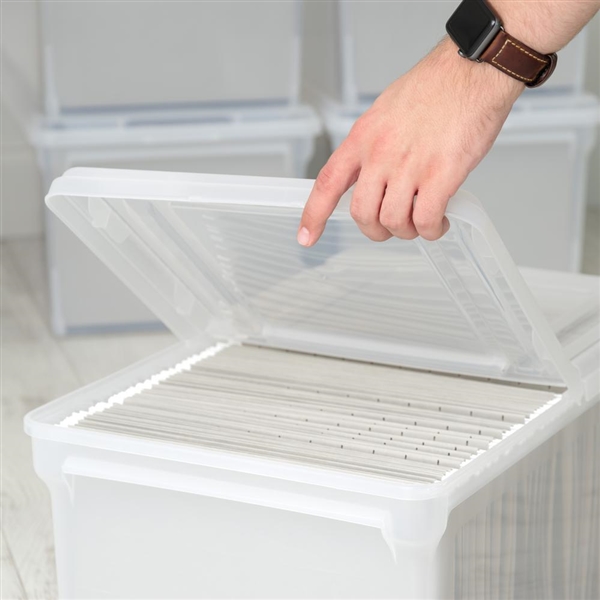 Iris 44 Qt. Split Lid Letter Size File Storage Box in Clear