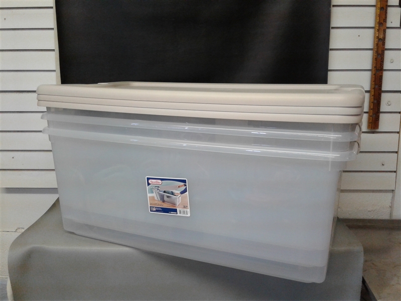 3 Pack Sterilite 106 Qt. Latching Storage Box Tan