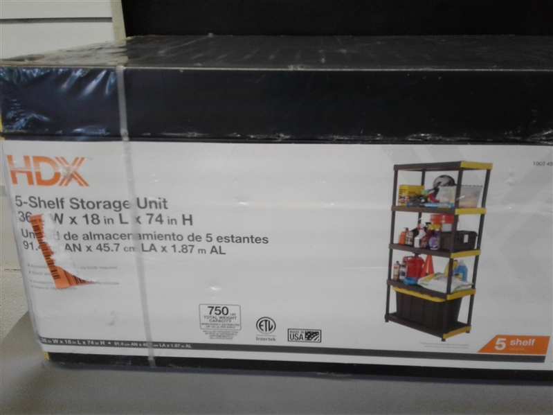 HDX 18 in. x 36 in. x 74 in. Black and Yellow Plastic Ventilated 5-Tier Garage Shelving Unit