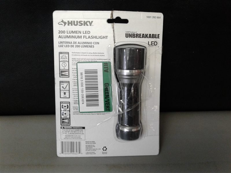 Husky 200 Lumens Aluminum Virtually Unbreakable Flashlight