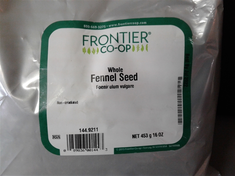 Frontier CO-OP Fennel Seed Whole, 16 Ounce Bag 3 Pack