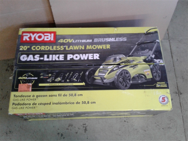 RYOBI 20 in. 40-Volt Brushless Lithium-Ion Cordless Battery Walk Behind Push Lawn Mower 5.0 Ah Battery and Charger Included