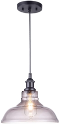 NALATI 1-Light Industrial Pendant Light Clear Glass Shade with Iron Spot Edison Vintage Hanging Light,10.8X 10.8X 5.5 Inches (Smoke Grey)