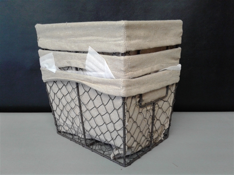 Chicken Wire Baskets for Storage Removable Fabric Liner, Set of 3