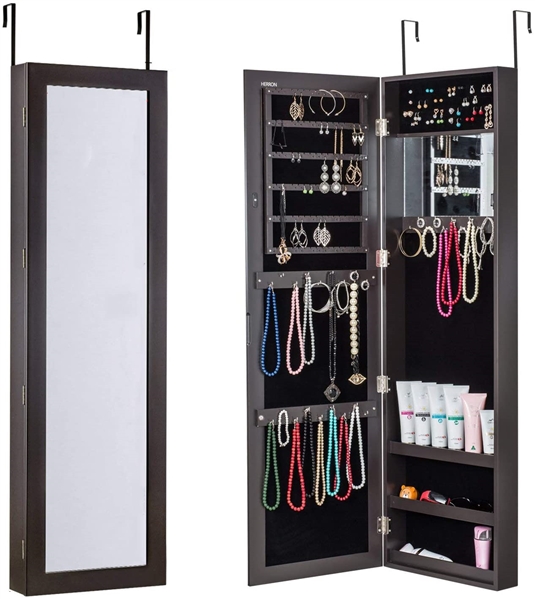 Herron Wall Jewelry Cabinet Armoire with Mirror, Door or Wall Mounted Jewelry Box