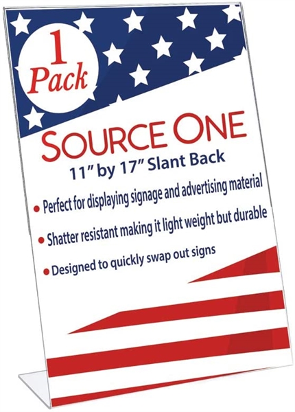 Clear-Ad - Acrylic Table Top Slanted Sign Holder Stand 11x17 - Vertical Tabletop Standing Menu Display - Plastic Photo Frames 