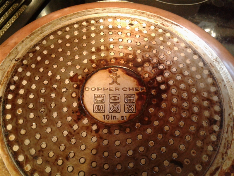 Copper Chef fry pan, double boiler pot, two sauce pans