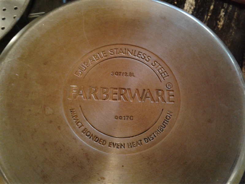Copper Chef fry pan, double boiler pot, two sauce pans
