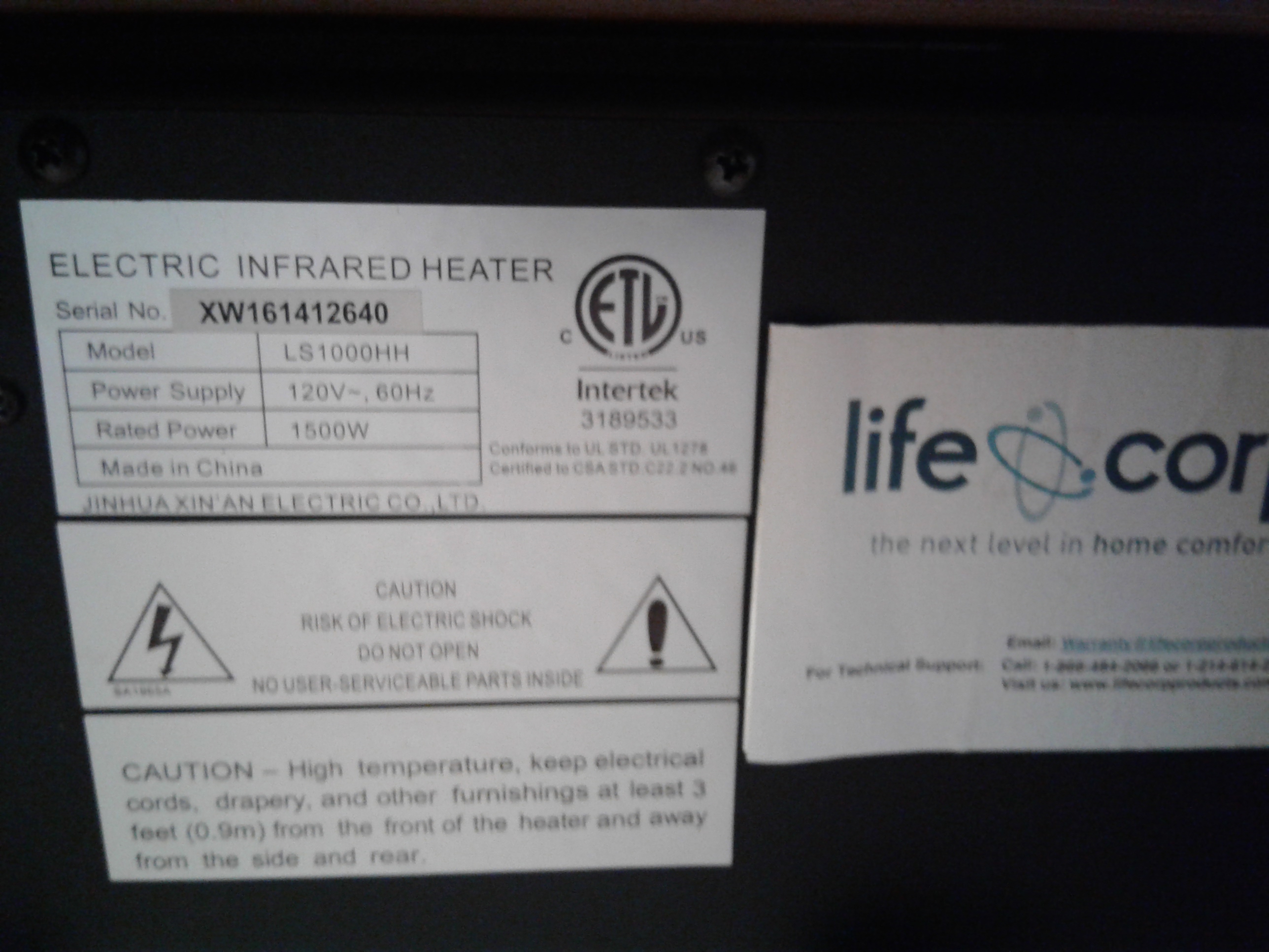 Lot Detail Life Corp Electric Infrared Heater