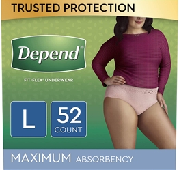 Depend FIT-FLEX Incontinence Underwear for Women, Large, Blush, 52
