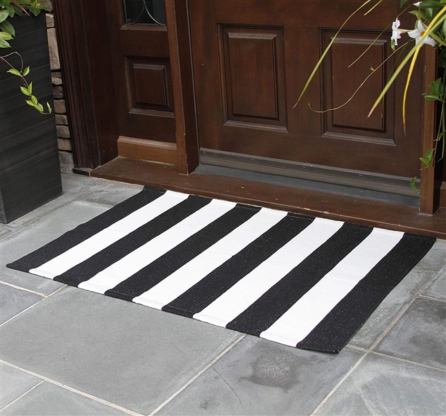 Black and White Striped Rug