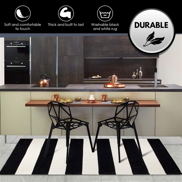 Black and White Striped Rug