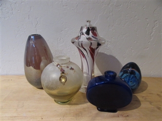 ART GLASS PAPERWEIGHT, OIL LAMP & VASE & MORE