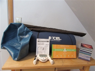 EXCEL PADDED YOGA MAT, EXERCISE BALL, BODY FAT ANALYZER & MORE