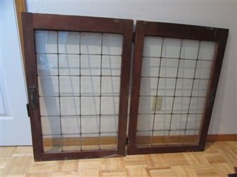 PAIR OF ANTIQUE LEADED GLASS WINDOWS