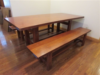 WOOD DINING TABLE WITH BENCHES