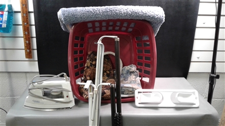 Laundry Basket, Bathroom Rug, Iron, Curtain Rods, Chair Covers etc